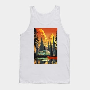 retro sunset scenic camping travel poster, outdoors, tourism Tank Top